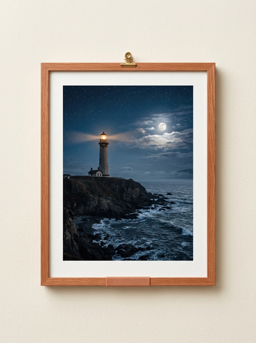 Midnight Lighthouse Archival Art Print